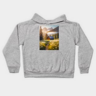 cottage in the fir forest Kids Hoodie